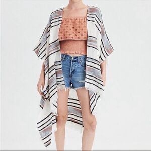 American Eagle woven striped cream kimono